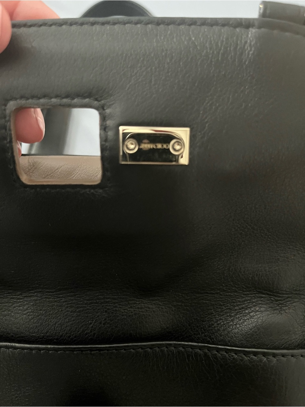 Two-Tone Black and Taupe Leather Satchel - Chic Women's Handbag - Picture 6 of 11